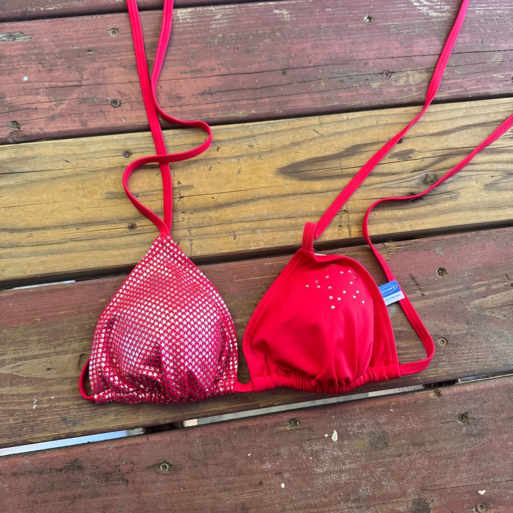 Vintage Sideout Red Rhinestone Star Y2K Bikini Top